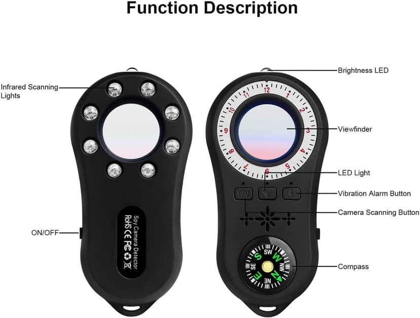 AUSHA Hidden Camera Detector | Infrared Lens Finder, Vibration Alarm & Flashlight | Privacy Protection Device view 2