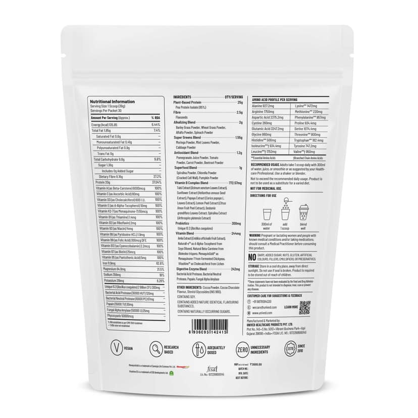 Unived Superfoods Protein for Daily Strength, Energy, Health Cocoa Chocolate view 2