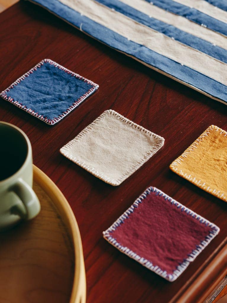 Hand-Stitched Square Felt Coasters - Set of 4, Assorted Colors