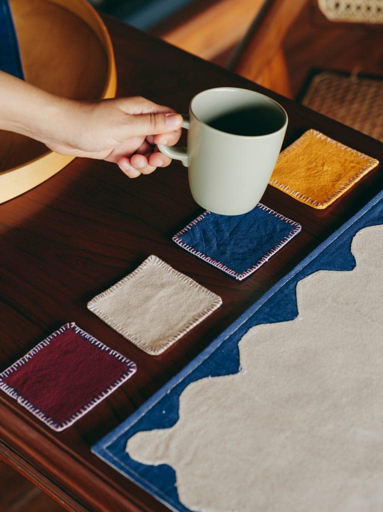 Hand-Stitched Square Felt Coasters - Set of 4, Assorted Colors view 2