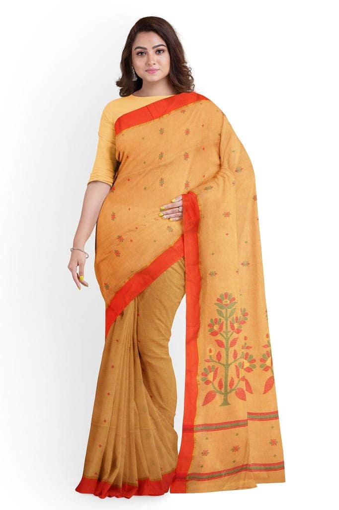 A Cream And Orange Base Handloom Saree view 2
