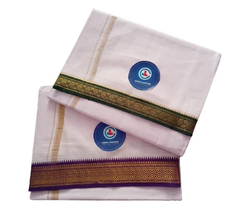 Jinka Lakshmi Collections Combo White Cotton Dhoti With Big Borders 4 Meters Unstitched Pack of 2 (Multicolor-5) view 2