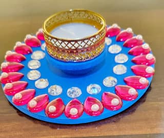 Elegant 2 Layer Blue and Pink Beaded Floating Candle Holder