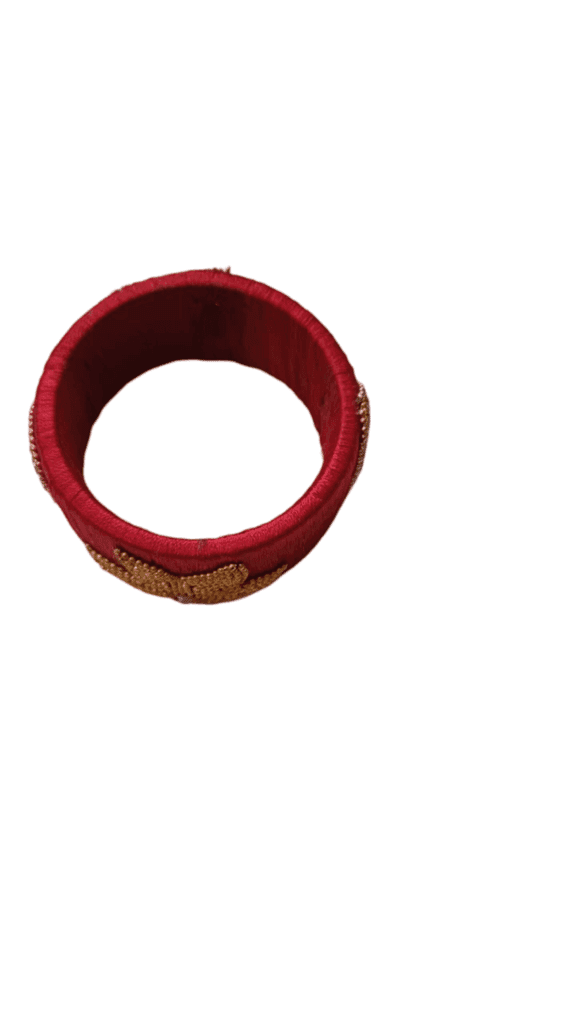 Red Silk Thread Bangle with Lotus Motif and Stone Work view 2