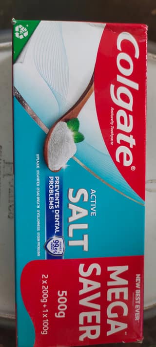 Colgate Toothpaste Dental Cream Strong Teeth - 200g active salt (Pack of 2) + 100g 1