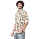 Mufti Off White & Khaki Leaf Print Slim Fit Casual Shirt view 2