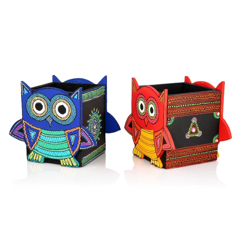 DECOREER Owl Wooden Pen Stand Set of 2 view 2