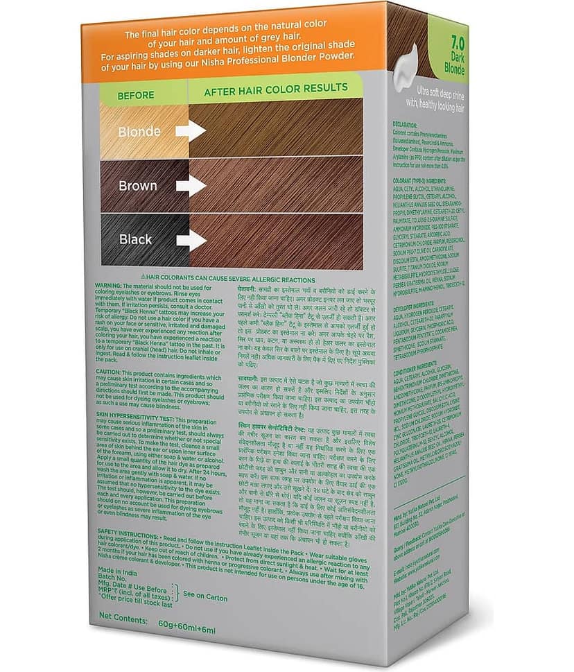 Nisha Creme Hair Color 7.0 Dark Blonde 120g Pack of 2, Permanent Hair Colour for Long Lasting Hair, 100% Grey Coverage view 2