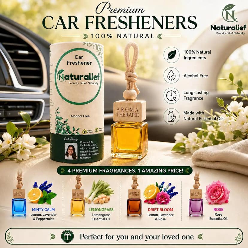 Naturalief Car Freshener Combo Pack of 4 – Natural Essential Oil Fragrances
