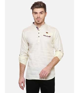 Kuons Avenue - Cream Cotton Men's Regular Kurta ( Pack of 1 )