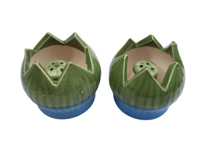 Ceramic Lotus Shaped Incense Holders - Green & Blue Set of 2