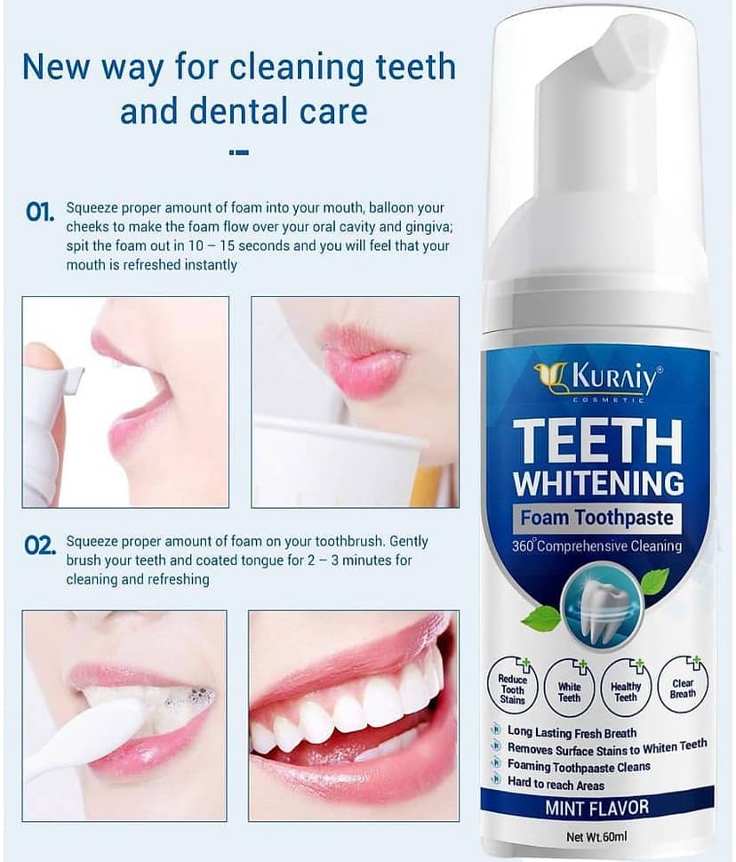 KURAIY Teeth Whitening Oral Hygiene Breath Toothpaste Foam 60ML Pack of 2 view 2