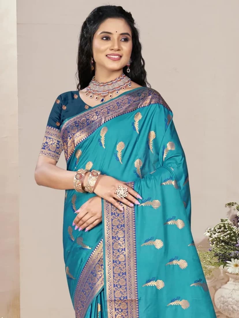 Sky Blue Silk Saree view 2