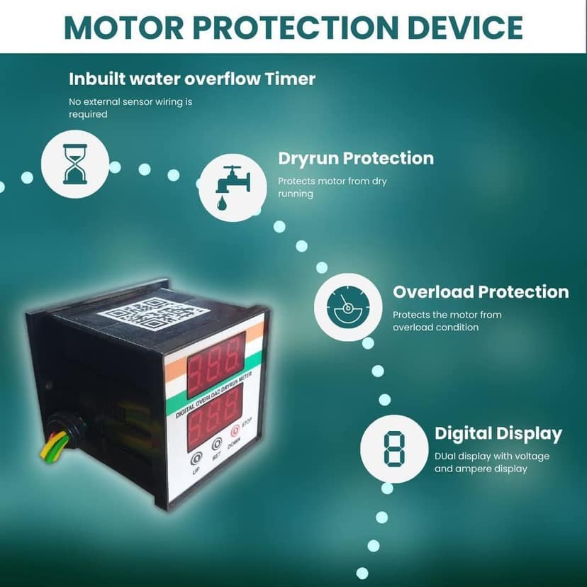 HAPPI Motor Protection Device with Ampere Protection, Voltage Protection and Water Overflow Stop Timer for Water Pump Motor Starter (for Contactor Panel) view 2