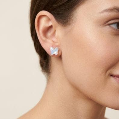 Mint Shimmer Butterfly Crystal Studs - White Opal AB | Gold-Tone Anti-Tarnish Imitation Jewellery view 2