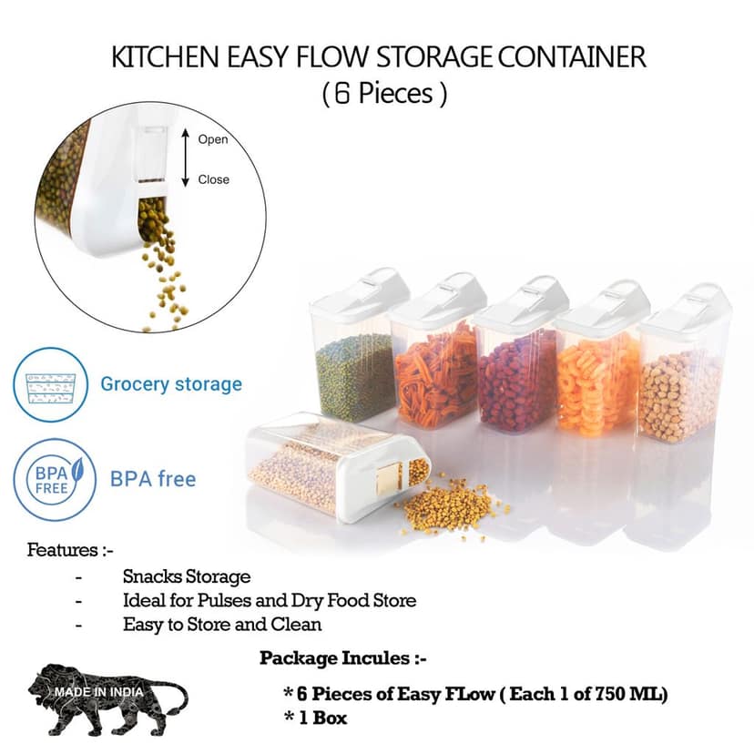 Kitchen Easy Flow Storage Container Set of 6 (750ml Each) view 2