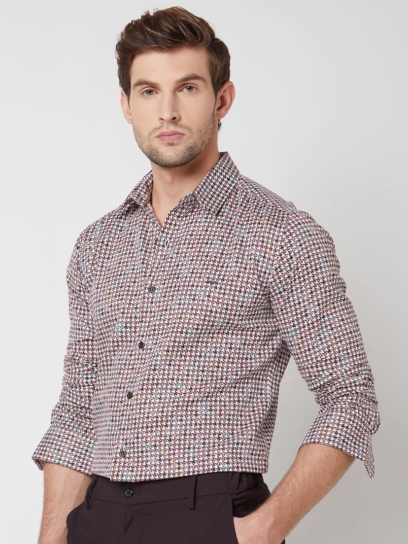 Mufti Maroon Digital Print Slim Fit Casual Shirt view 2