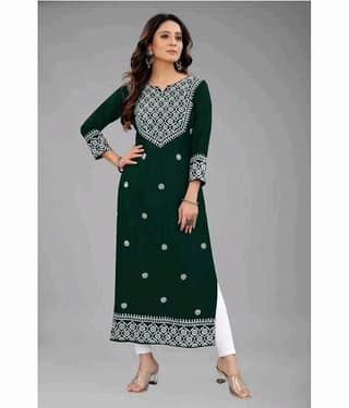 QPEEZ - Green Rayon Women's Straight Kurti ( Pack of 1 )