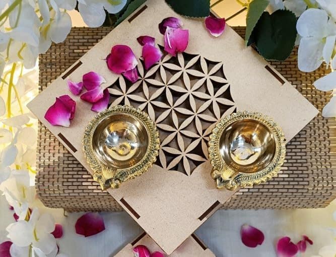 Aatm Traditional Embossed Brass Diya Set of 2 - Handcrafted 5.5 cm Gold Finish Deepam view 2