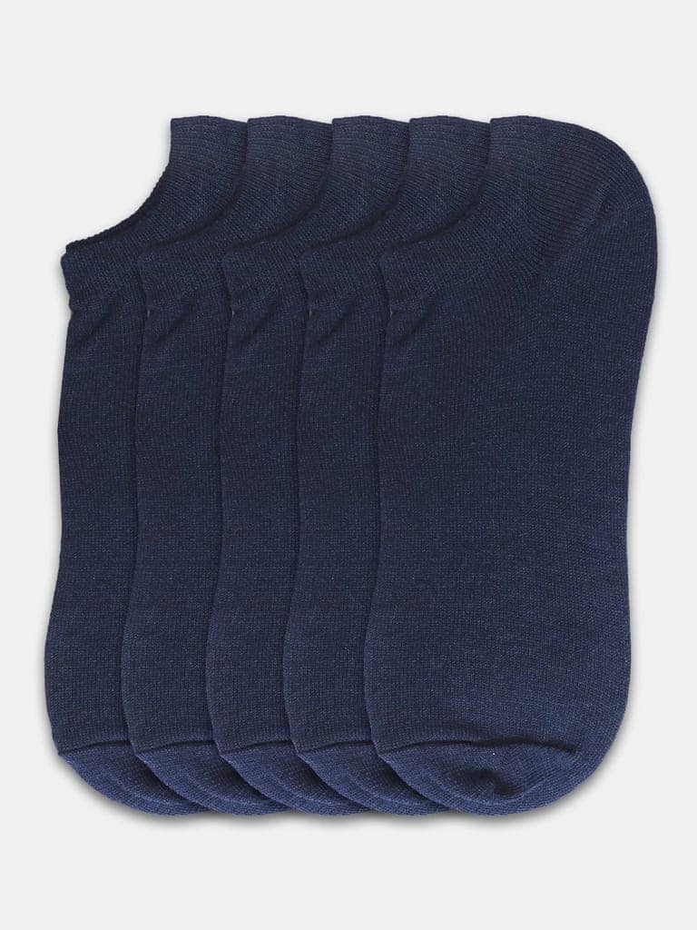 Kolor Fusion Men & Women Solid Navy Low Cut Ankle Length Cotton Sneaker Socks (Pack Of 5) view 2