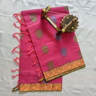 Pink color Pure Cotton Saree with Blouse