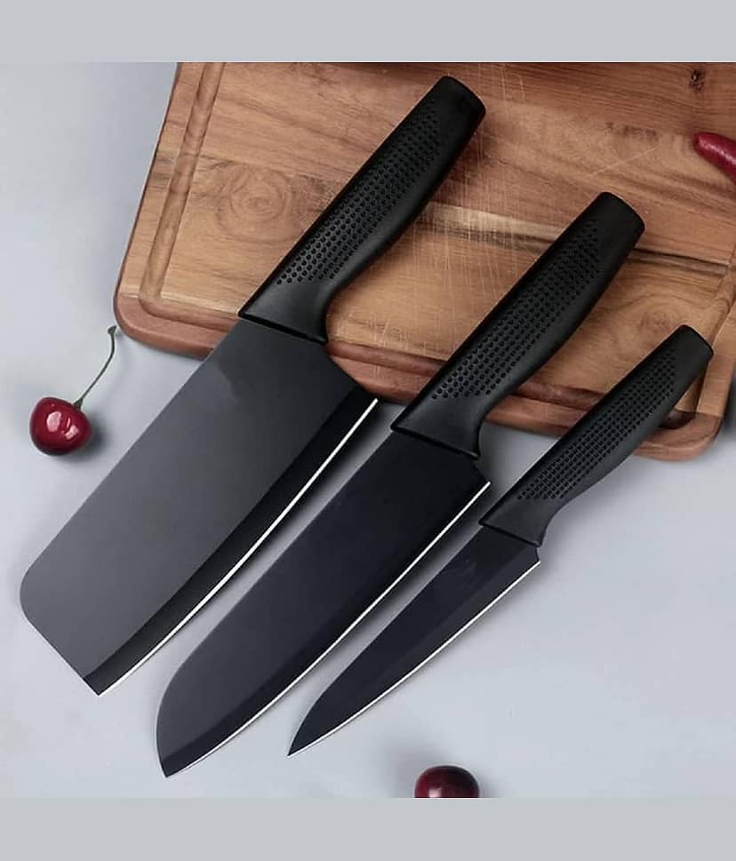 Stainless Steel 3 Pieces Professional Kitchen Knife Set/Meat Knife/Chef Knife with Non-Slip Handle Sharp Manual Sharpening for Home Kitchen & Restaurant(Black)