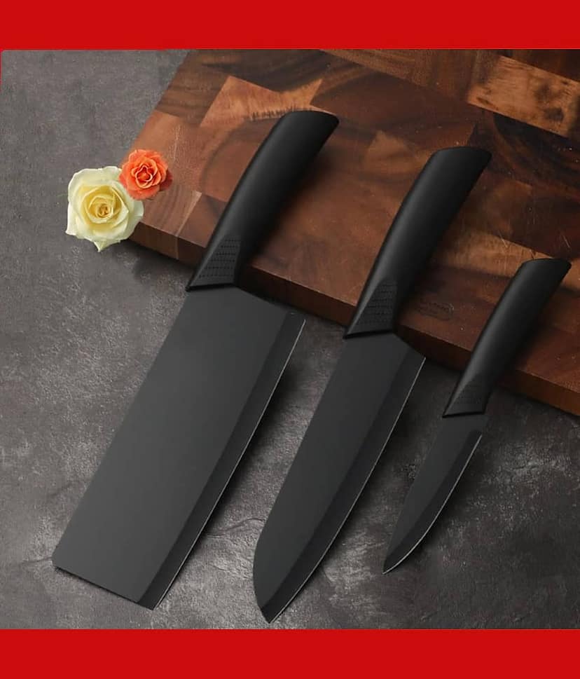 Stainless Steel 3 Pieces Professional Kitchen Knife Set/Meat Knife/Chef Knife with Non-Slip Handle Sharp Manual Sharpening for Home Kitchen & Restaurant(Black) view 2