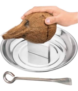 VUNNAVA 100% Stainless Steel Coconut Cracker/Breaker Plate + Opener (Set of 2)