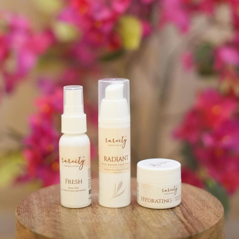 Rareity Rakhi Gift Hamper for Brother and Sister | Skin Care & Sugar Dust Perfume Combo | Body Mist, Rice Water Face Wash, Hydrating Face Cream with Sugar Dust Eau De Parfum | Get any 2 Hand Crochet Rakhi Free view 2