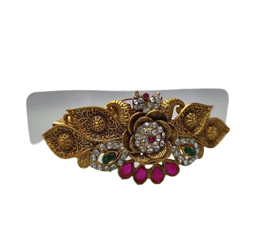 Gold Plated Traditional Indian Hair Clip with Stones for Women view 2
