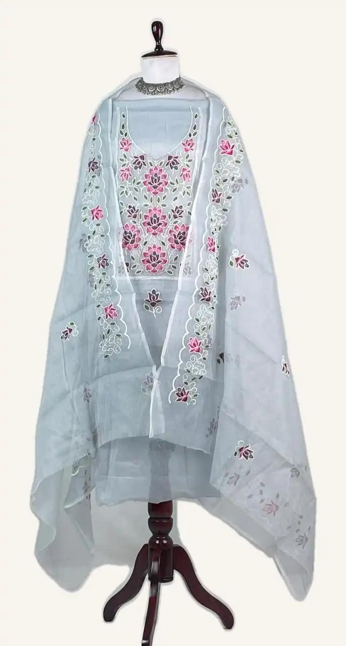 Kota Doria Dress Material Burgundy Rose Yoke view 2