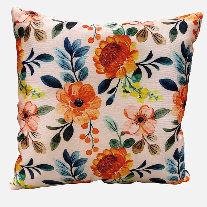 GOODVIBES Peach Multicolor Printed Floral Cushion Covers Zipper Square (16x16 inch or 40 x 40 cm) Set of 5 view 2