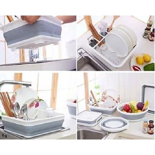 Drying Drainer Silicone Folding Dish Rack with Spoon Fork Knife Storage Holder Organizer Strainer view 2
