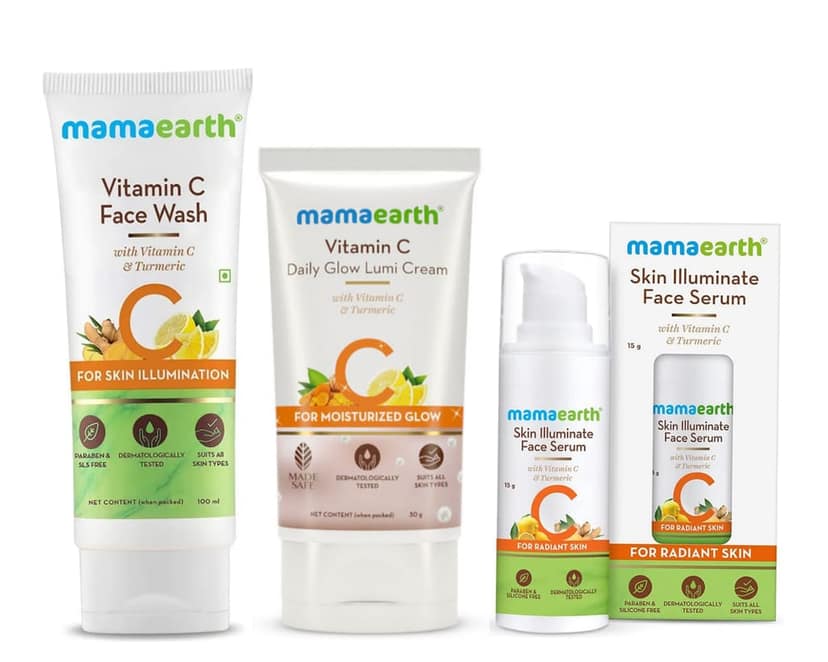 Mamaearth Vit C facewash (100 ml) + Mamaearth Vitamin C Daily Glow Lumi Cream (30 g) + Mamaearth Skin Illuminate Face Serum With Vitamin C & Turmeric (30g) Pack of 3