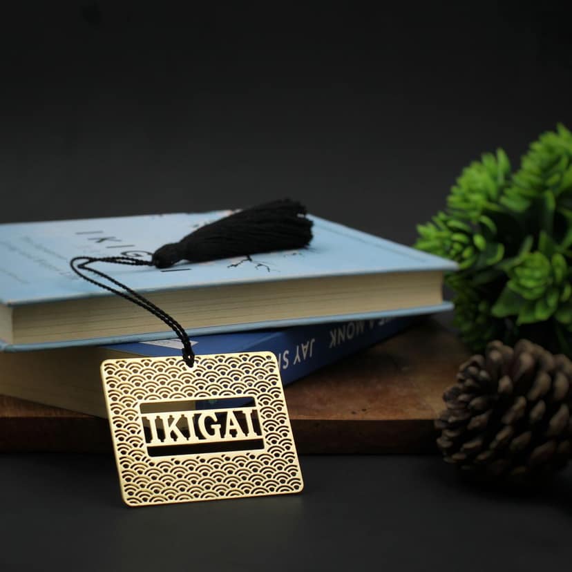 Ikigai Inspired Brass Metal Bookmark with Simple Black Tassel, Unique Japanese Design for Mindful Reading for Book Lovers and Gifting. (pack of 4) view 2