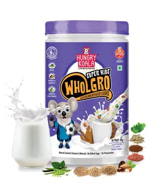 HUNGRY KOALA Wholgro Superkids - Nutrition Drink Mix (Made With Ragi, Jowar, Peas, Almond, Dates, Ashwagandha, Brahmi & Jaggery) – 400g
