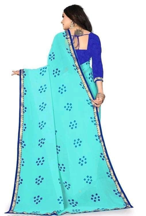 KHUSHBOO DESIGNERS Women's Solid Georgette 5.5 Meter Saree with Unstitched Blouse Piece (SKY Blue) view 2