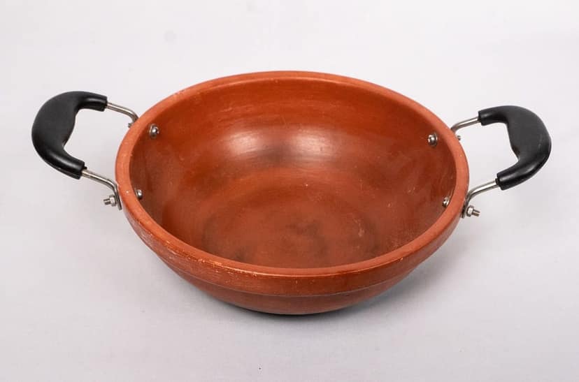 **Handmade Clay Kadhai with Iron Handle for Cooking and Serving** view 2
