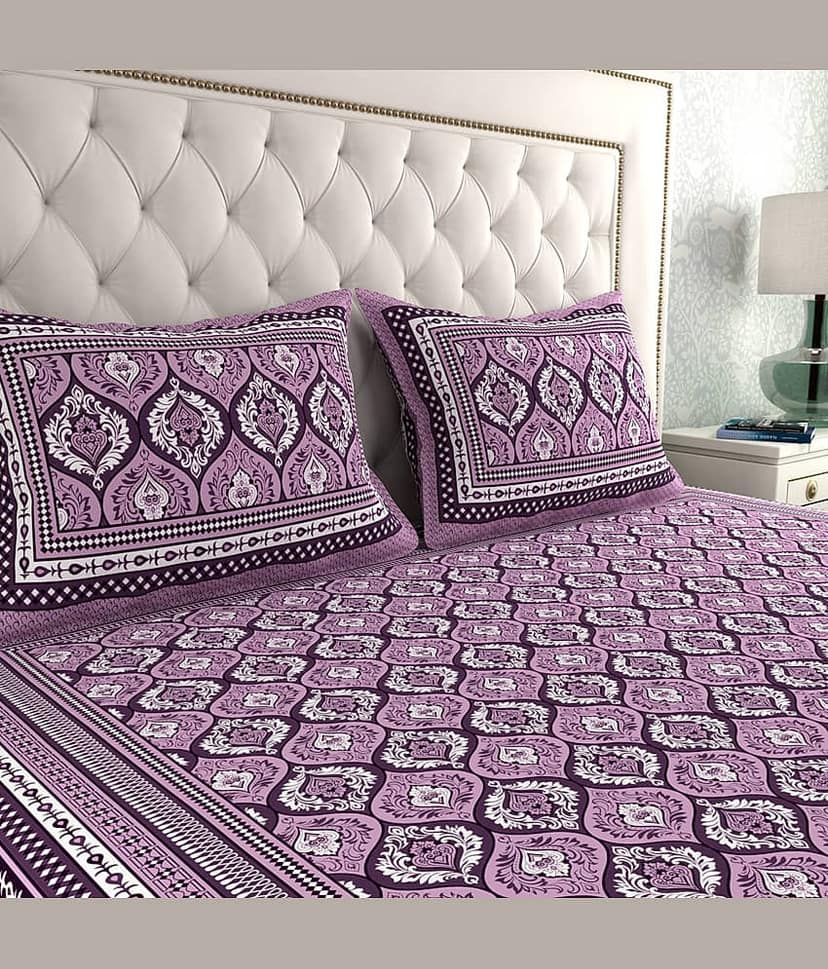 Cosito Cotton 1 Double Bedsheet with 2 Pillow Covers ( Purple ) view 2