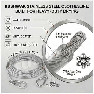 Silver Stainless Steel Dori 10 Metre Single Cable with 2 Locking Hooks for Household Use view 2