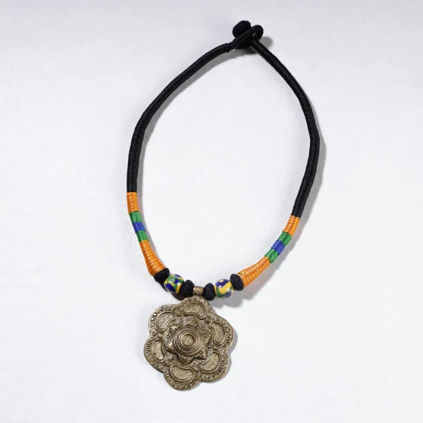 Multicolor Patwa Thread & Brass Pendant Necklace view 2