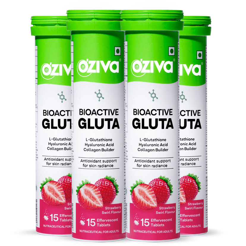 OZiva Bioactive Gluta Fizzy ( L-Glutathione, Hyaluronic Acid, Asthaxanthin, Lycopene & Collagen Builder) to Reduce Cellular Damage Strawberry swirl, Pack of 4 (60 Tablets) view 2