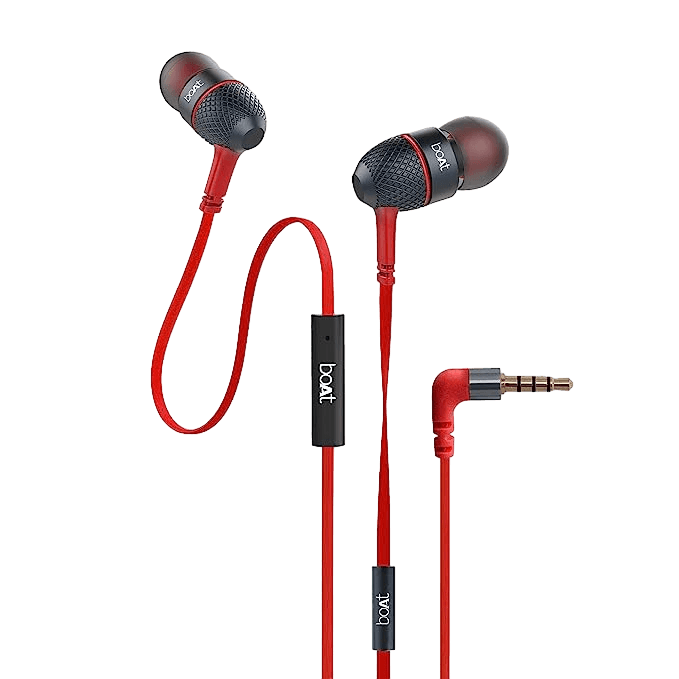 Bassheads 225 | Wired Earphone with 10mm Driver, Passive Noise Cancellation, Hands-free communication, Super Extra Bass Indi Red