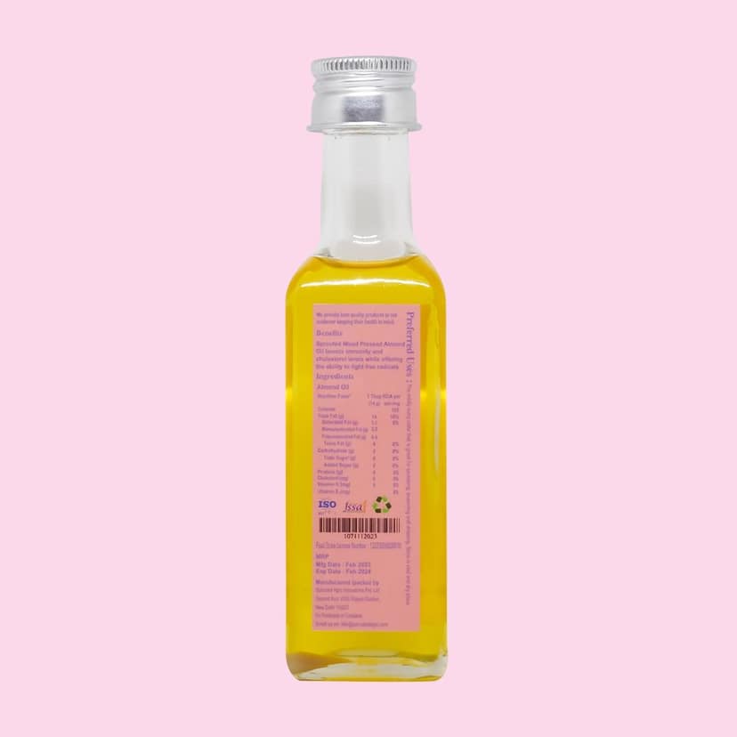 Sprouted Wood Cold Pressed Almond Oil/ Badam ka Tel | Glass Bottle | Kohlu/ Kacchi Ghani | 100% Pure | Gluten-Free | Chemical Free | Wood Cold Pressed/ Cold Pressed Almond/ Badam Oil for Cooking, Skincare in 100 ML view 2