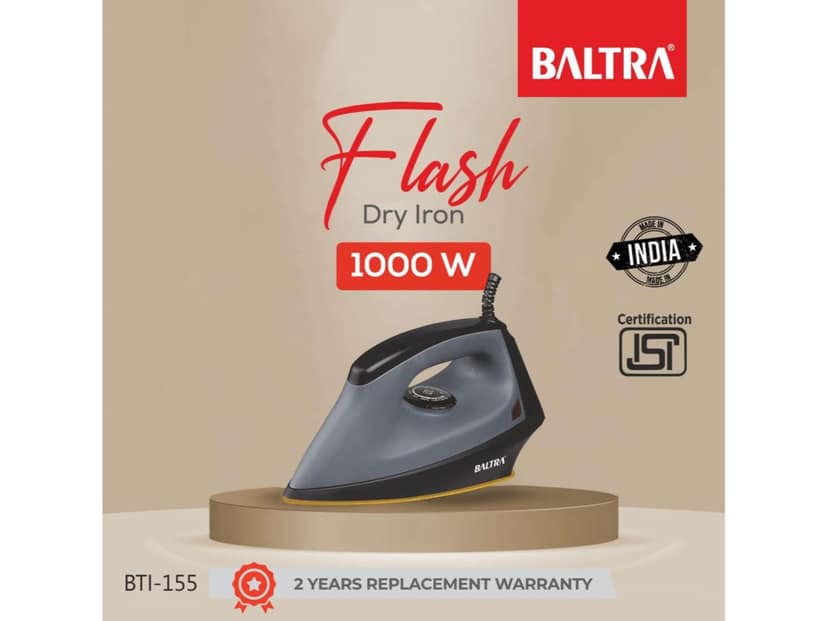 BALTRA Flash 1000 watts Dry Iron with Shock Proof Plastic Body, Non Stick Greblon Coating Soleplate for Longer Durability, Overheat Safety Shutoff view 2