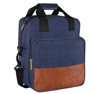 Insulated Lunch Bag | Large Space Fits 2 Lunch Boxes & 1Ltr Water Bottle, Front Cutlery Compartment (Blue & Tan Color) TB13