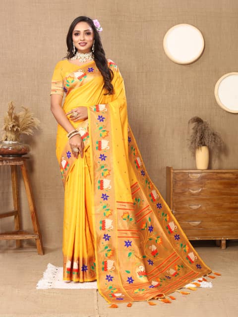Soft Paithani silk saree with Meenakari weaw... view 2