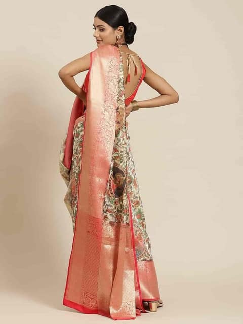 Women's Digital Printed Woven Silk Saree with unstiched blouse piece view 2