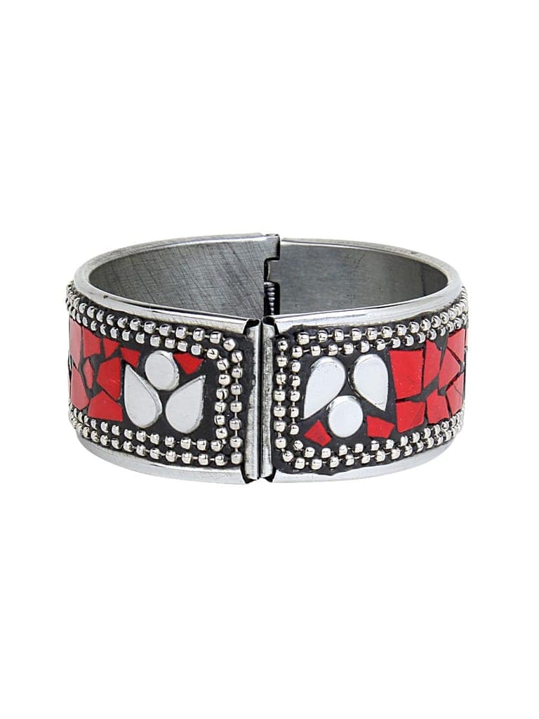 Cardinal Maroon Color Minakari Oxidized Silver Adjustable Bracelet view 2