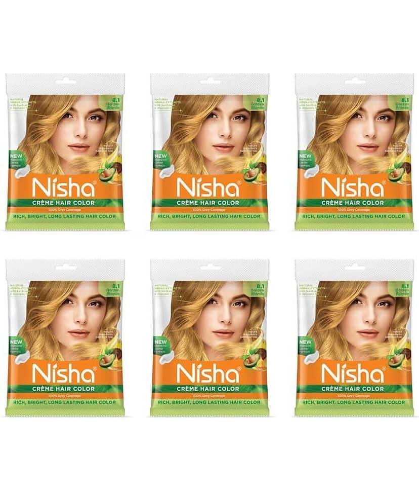 Nisha Creme Hair Color Golden Blonde 40g Pack of 6, Permanent Hair Colour for Women & Men, Long Lasting Hair Color